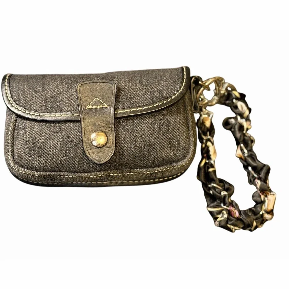 Dooney & Bourke Black Denim Wristlet Leather Trim Silver Hardware